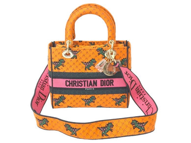 極美品 Christian Dior クリスチャンディオール ハンドバッグ レディ D-ライト ミディアム 恐竜オレンジ 2021 50-MA0221 中古 58419