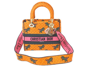 極美品 Christian Dior クリスチャンディオール ハンドバッグ レディ D-ライト ミディアム 恐竜オレンジ 2021 50-MA0221 中古 58419