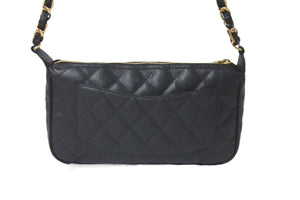 極美品 CHANEL シャネル 月見型 ワンショルダーバッグ ポーチ キャビアスキン 9番台 ブラック 中古 58429