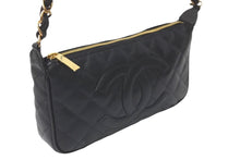 Load image into Gallery viewer, 極美品 CHANEL シャネル 月見型 ワンショルダーバッグ ポーチ キャビアスキン 9番台 ブラック 中古 58429