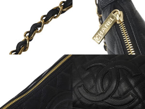 極美品 CHANEL シャネル 月見型 ワンショルダーバッグ ポーチ キャビアスキン 9番台 ブラック 中古 58429