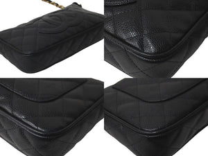 極美品 CHANEL シャネル 月見型 ワンショルダーバッグ ポーチ キャビアスキン 9番台 ブラック 中古 58429