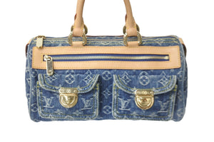 極美品 LOUIS VUITTON ルイヴィトン ハンドバッグ M95019 ネオスピーディ モノグラムデニム ブルー ゴールド金具 中古 58441