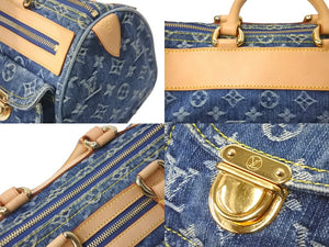 極美品 LOUIS VUITTON ルイヴィトン ハンドバッグ M95019 ネオスピーディ モノグラムデニム ブルー ゴールド金具 中古 58441