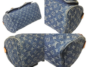 極美品 LOUIS VUITTON ルイヴィトン ハンドバッグ M95019 ネオスピーディ モノグラムデニム ブルー ゴールド金具 中古 58441