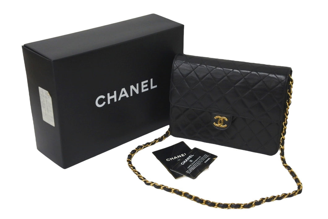 CHANEL シャネル ショルダーバッグ チェーンショルダー マトラッセ プッシュロック ラムスキン 3番台 ゴールド金具 美品 中古 58443