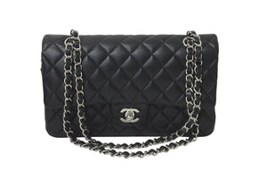 極美品 CHANEL マトラッセWフラップチェーンショルダー 19番台 25cm ショルダーバッグ ブラック×シルバー金具 ラムスキン 中古 58447