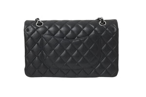 極美品 CHANEL マトラッセWフラップチェーンショルダー 19番台 25cm ショルダーバッグ ブラック×シルバー金具 ラムスキン 中古 58447