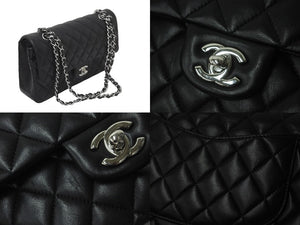 極美品 CHANEL マトラッセWフラップチェーンショルダー 19番台 25cm ショルダーバッグ ブラック×シルバー金具 ラムスキン 中古 58447
