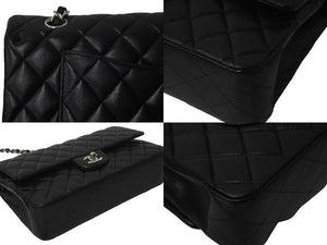 極美品 CHANEL マトラッセWフラップチェーンショルダー 19番台 25cm ショルダーバッグ ブラック×シルバー金具 ラムスキン 中古 58447
