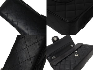 極美品 CHANEL マトラッセWフラップチェーンショルダー 19番台 25cm ショルダーバッグ ブラック×シルバー金具 ラムスキン 中古 58447