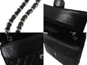 極美品 CHANEL マトラッセWフラップチェーンショルダー 19番台 25cm ショルダーバッグ ブラック×シルバー金具 ラムスキン 中古 58447