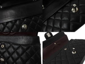 極美品 CHANEL マトラッセWフラップチェーンショルダー 19番台 25cm ショルダーバッグ ブラック×シルバー金具 ラムスキン 中古 58447