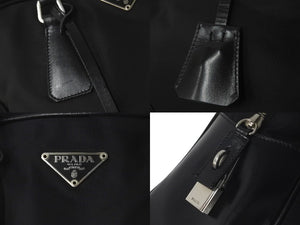 PRADA プラダ ハンドバッグ ブラック 三角プレート B10767 ナイロン レザー シルバー金具 美品 中古 58450