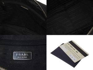 PRADA プラダ ハンドバッグ ブラック 三角プレート B10767 ナイロン レザー シルバー金具 美品 中古 58450