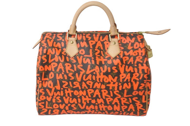 新品同様 LOUIS VUITTON ルイヴィトン M93705 スピーディ30 オランジュ モノグラム グラフィティ オレンジ ゴールド金具 中古 58451
