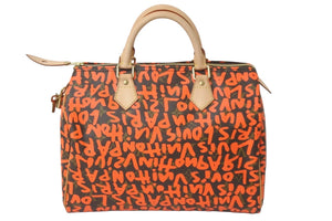 新品同様 LOUIS VUITTON ルイヴィトン M93705 スピーディ30 オランジュ モノグラム グラフィティ オレンジ ゴールド金具 中古 58451