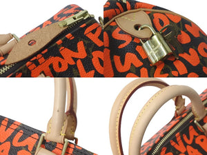 新品同様 LOUIS VUITTON ルイヴィトン M93705 スピーディ30 オランジュ モノグラム グラフィティ オレンジ ゴールド金具 中古 58451
