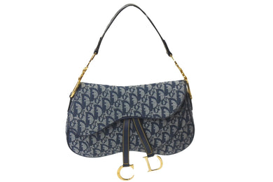 Christian Dior クリスチャンディオール ショルダーバッグ トロッター ダブルサドル ネイビー RU1011 良品 中古 58463