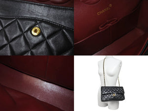 CHANEL シャネル マトラッセ 25 ショルダーバッグ ダブルフラップ 1番台 ラムスキン ブラック ゴールド 美品 中古 58464