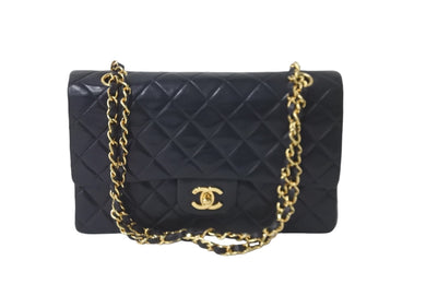 CHANEL シャネル マトラッセ 25 ショルダーバッグ ダブルフラップ 1番台 ラムスキン ブラック ゴールド 美品 中古 58464