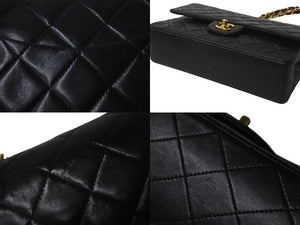 CHANEL シャネル マトラッセ 25 ショルダーバッグ ダブルフラップ 1番台 ラムスキン ブラック ゴールド 美品 中古 58464