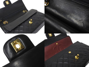 CHANEL シャネル マトラッセ 25 ショルダーバッグ ダブルフラップ 1番台 ラムスキン ブラック ゴールド 美品 中古 58464