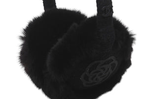 極美品 CHANEL シャネル ココマーク カメリア イヤーマフ A54573 ブラック ロゴ ファー 耳当て 小物 中古 58468
