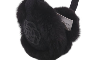 極美品 CHANEL シャネル ココマーク カメリア イヤーマフ A54573 ブラック ロゴ ファー 耳当て 小物 中古 58468