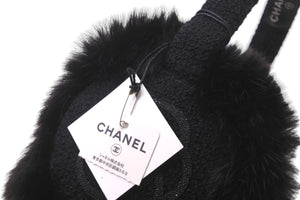 極美品 CHANEL シャネル ココマーク カメリア イヤーマフ A54573 ブラック ロゴ ファー 耳当て 小物 中古 58468
