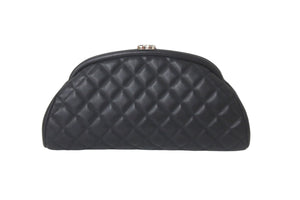 CHANEL シャネル マトラッセ がま口 クラッチバッグ ポーチ 13番台 ブラック ラムスキン シルバー金具 美品 中古 58470