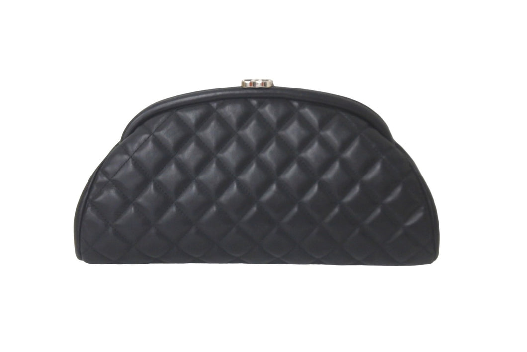 CHANEL シャネル マトラッセ がま口 クラッチバッグ ポーチ 13番台 ブラック ラムスキン シルバー金具 美品 中古 58470