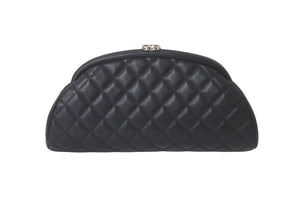 CHANEL シャネル マトラッセ がま口 クラッチバッグ ポーチ 13番台 ブラック ラムスキン シルバー金具 美品 中古 58470