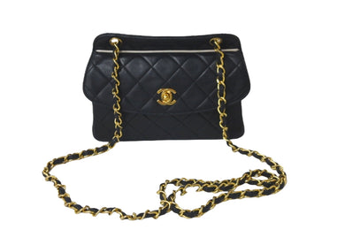 CHANEL シャネル ショルダーバッグ マトラッセ 1番台 ラムスキン 半丸フラップ ブラック ポーチ付き 美品 中古 58476