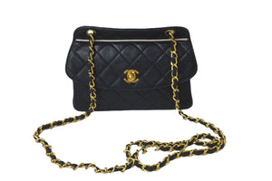 CHANEL シャネル ショルダーバッグ マトラッセ 1番台 ラムスキン 半丸フラップ ブラック ポーチ付き 美品 中古 58476