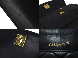CHANEL シャネル ショルダーバッグ マトラッセ 1番台 ラムスキン 半丸フラップ ブラック ポーチ付き 美品 中古 58476