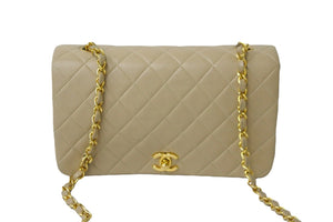 CHANEL シャネル ショルダーバッグ フルフラップ マトラッセ23CM 1番台 ベージュ ラムスキン ゴールド金具 美品 中古 58478