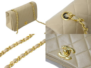CHANEL シャネル ショルダーバッグ フルフラップ マトラッセ23CM 1番台 ベージュ ラムスキン ゴールド金具 美品 中古 58478