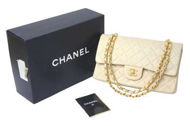 CHANEL シャネル マトラッセ 25cm Wフラップチェーン ショルダーバッグ ベージュ 4番台 ココマーク ラムスキン 美品 中古 58479