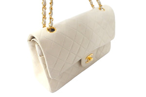 CHANEL シャネル マトラッセ 25cm Wフラップチェーン ショルダーバッグ ベージュ 4番台 ココマーク ラムスキン 美品 中古 58479
