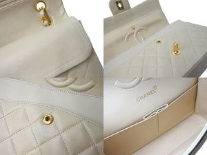 CHANEL シャネル マトラッセ 25cm Wフラップチェーン ショルダーバッグ ベージュ 4番台 ココマーク ラムスキン 美品 中古 58479
