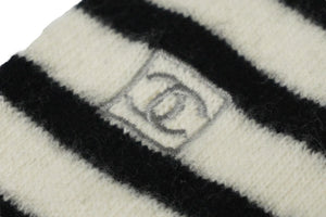 CHANEL シャネル ボーダー ロング ソックス ブラック ホワイト ココマーク ロゴ 靴下 ファッション雑貨 小物 良品 中古 58485