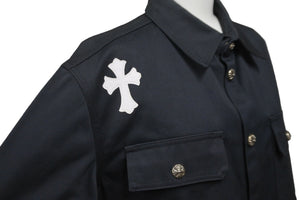 極美品 CHROME HEARTS クロムハーツ ジャケット ワークドッグ クロスパッチ デニムシャツ シルバー金具 サイズM 中古 58497
