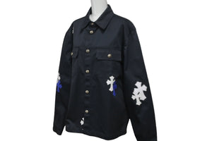 極美品 CHROME HEARTS クロムハーツ ジャケット ワークドッグ クロスパッチ デニムシャツ シルバー金具 サイズM 中古 58497