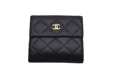 CHANEL シャネル ココマーク 二つ折り財布 21番台 キャビアスキン ブラック ワインレッド ゴールド金具 良品 中古 58502