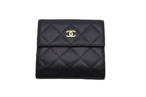 CHANEL シャネル ココマーク 二つ折り財布 21番台 キャビアスキン ブラック ワインレッド ゴールド金具 良品 中古 58502
