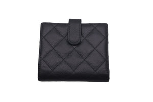CHANEL シャネル ココマーク 二つ折り財布 21番台 キャビアスキン ブラック ワインレッド ゴールド金具 良品 中古 58502