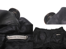 Load image into Gallery viewer, CHROME HEARTS クロムハーツ パンツ レザーパンツ フレアパンツ クロスボール シルバー925 ブラック サイズ32 美品 中古 58507