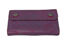 Load image into Gallery viewer, CHROME HEARTS クロムハーツ 三つ折り 長財布 ウェーブウォレット クロスボタン レッド ブルー シルバー925 良品 中古 58555
