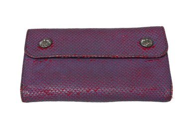 CHROME HEARTS クロムハーツ 三つ折り 長財布 ウェーブウォレット クロスボタン レッド ブルー シルバー925 良品 中古 58555